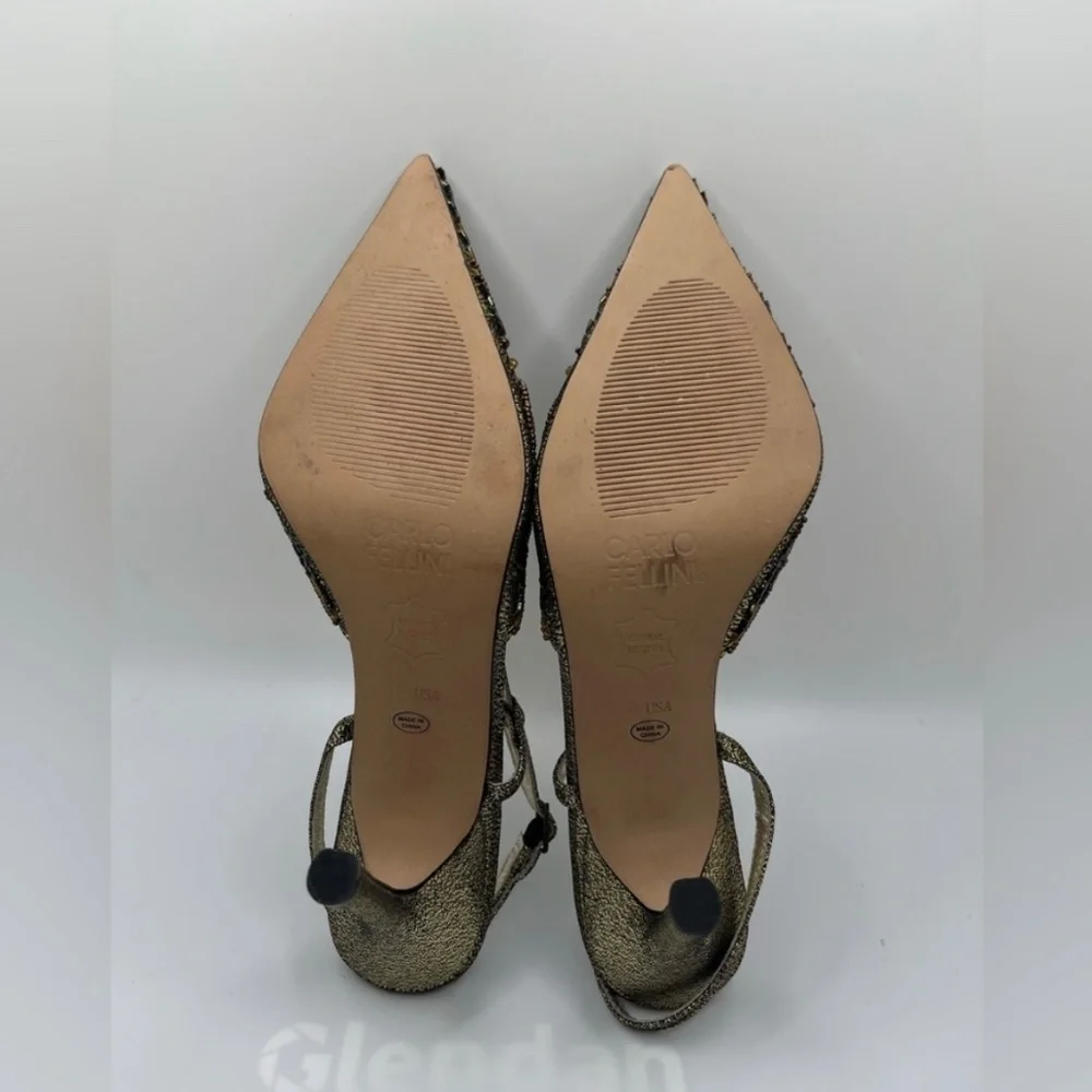 Carlo Fellini Women’s Lyli Nightlife Sequin Slingback Gold Shoes Size 8 - Picture 9 of 10